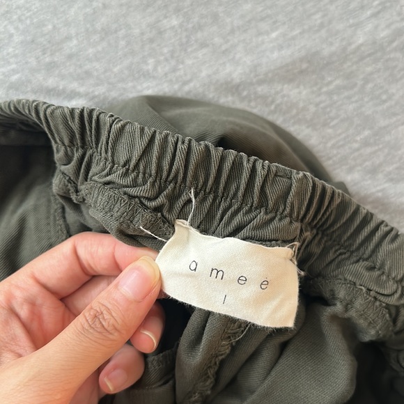 Olive Green Elasticized Wide Leg Trouser Pants - Picture 16 of 17